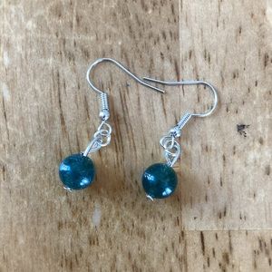 Natural stone handmade earrings pretty olive green bead. Made by my 13yo son☀️